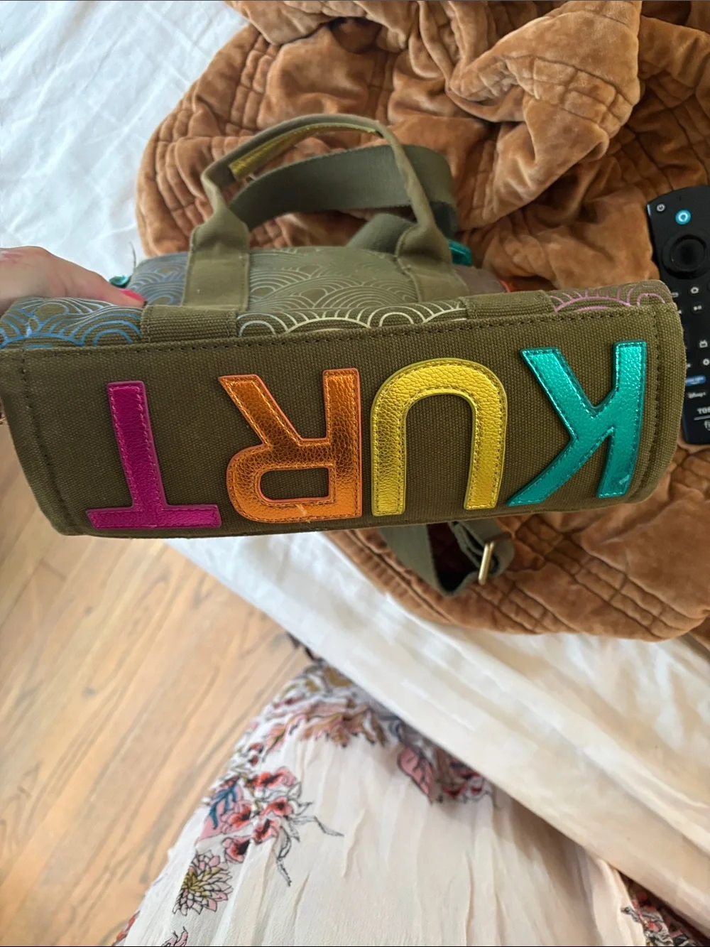 Multicolor Canvas Tote with Olive Straps